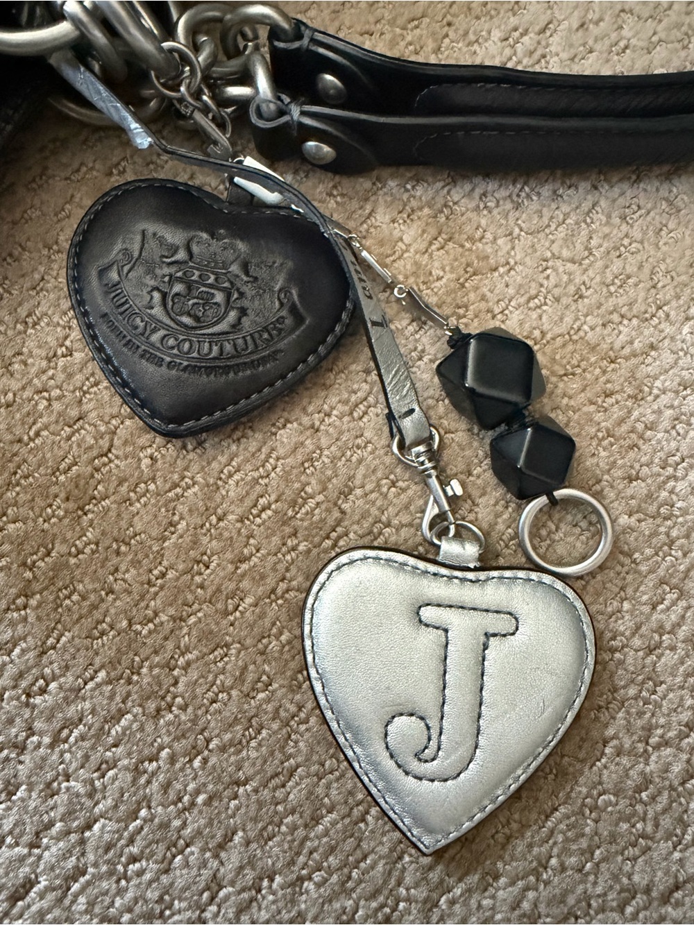 Juicy Couture Black Leather Shoulder Bag with Heart Charm - Picture 9 of 13